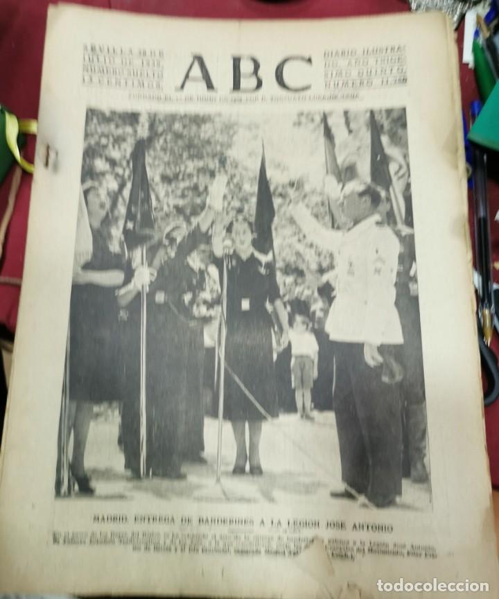 Coleccionismo de Revistas y Peri&oacute;dicos: DIARIO ABC DE SEVILLA, de fecha 28 de julio de 1939.- en portada: madrid, entrega de banderines a la