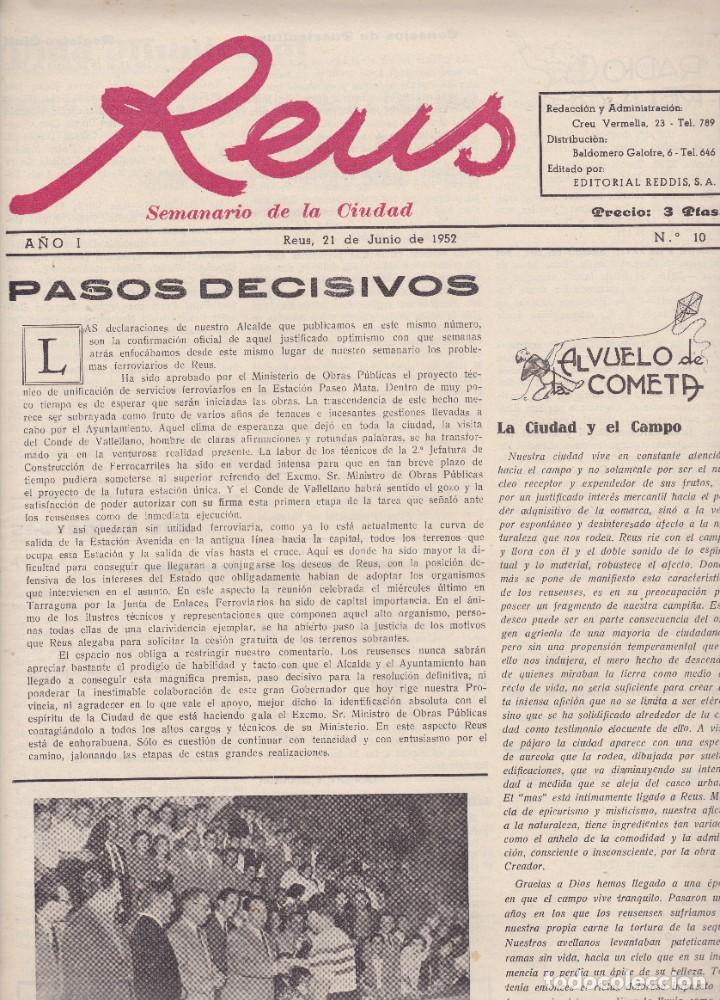 Coleccionismo de revistas y peri&oacute;dicos: Semanario Reus 1952 entrega trofeo hockey sobre patines C.N. Reus