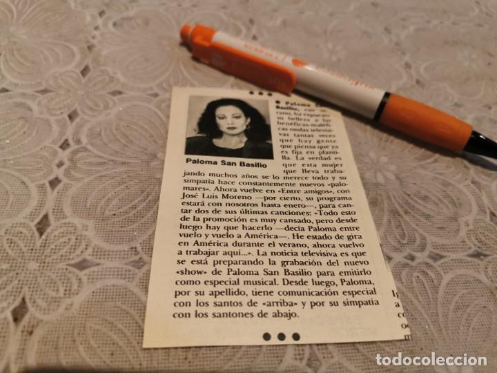 Coleccionismo de Revistas y Peri&oacute;dicos: PALOMA SAN BASILIO RECORTE REVISTA 1986