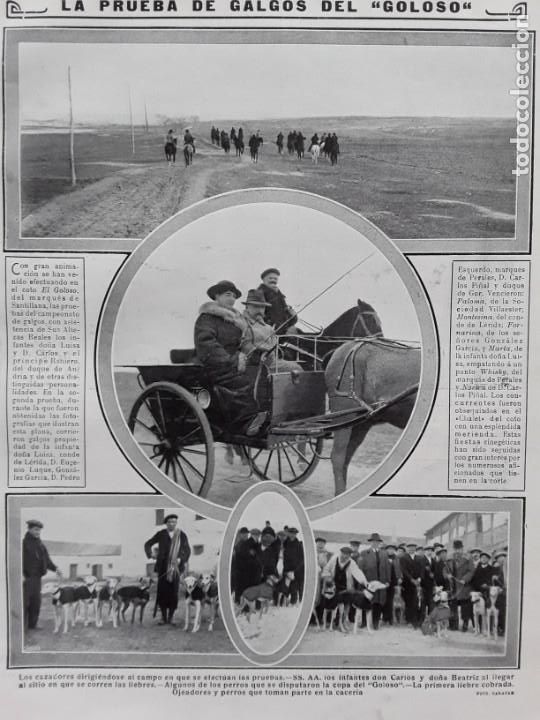 Coleccionismo de revistas y peri&oacute;dicos: LA PRUEBA DE GALGOS DEL COTO DEL -GOLOSO- MARQUES SANTILLANA CAMPEONATO GALGOS HOJA A&Ntilde;O 1915
