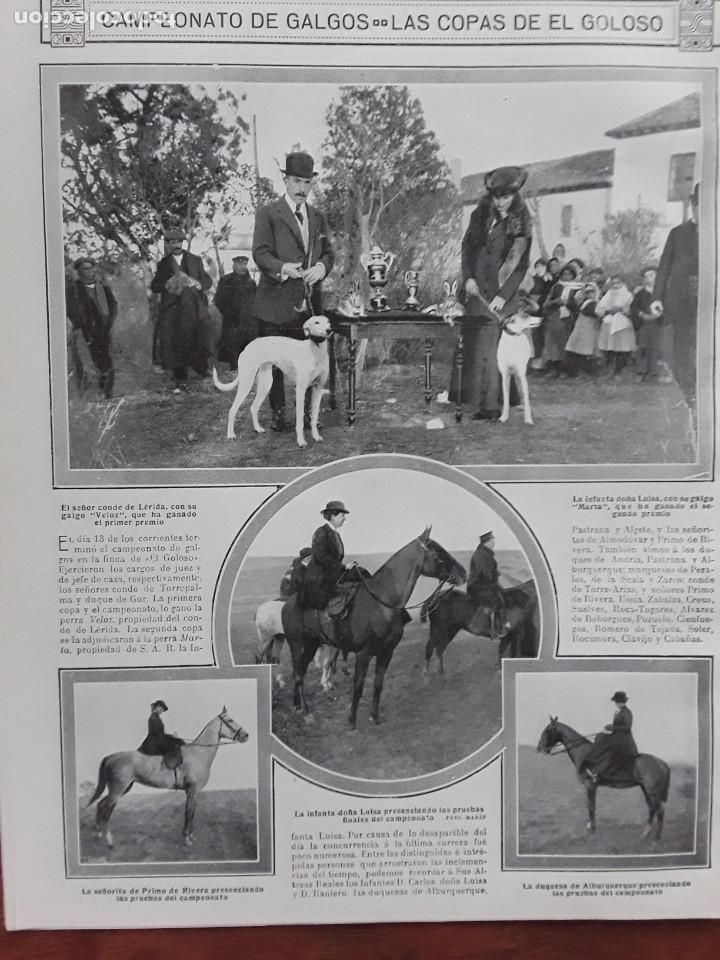 Coleccionismo de revistas y peri&oacute;dicos: CAMPEONATO GALGOS FINCAS LAS COPAS DE EL GOLOSO HOJA REVISTA A&Ntilde;O 1915
