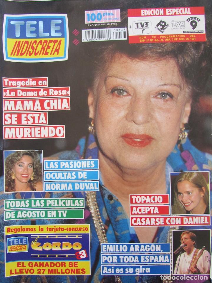 Coleccionismo de Revistas y Peri&oacute;dicos: REVISTA TELE INDISCRETA N&ordm; 337 1991 AMALIA PEREZ, NORMA DUVAL, EMILIO ARAGON, BILL TREACHER,