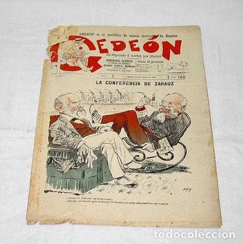 Collectionnisme de Revues et Journaux: GEDE&Oacute;N N&ordm; 196-1899-DIBUJO MOYA-SILENO-HUMOR SAT&Iacute;RICO POL&Iacute;TICA-SEMANARIO-REVISTA-PERIODICO-CARICATURA