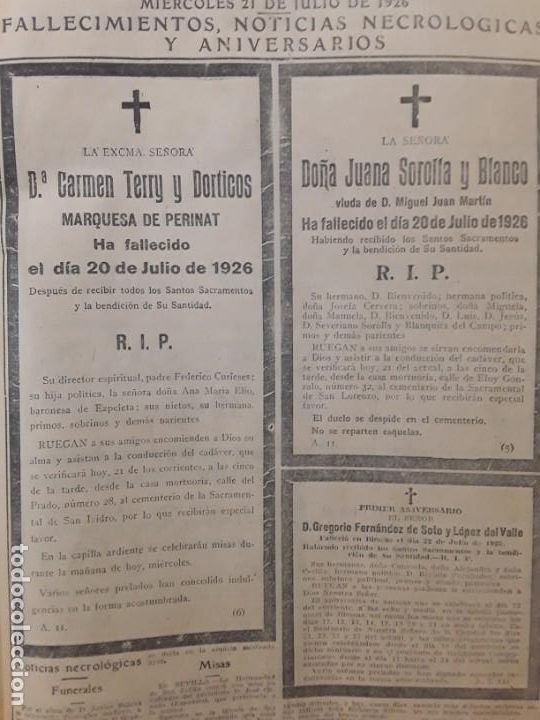 Collection Magazines and Newspapers: FALLECIMIENTO DO&Ntilde;A CARMEN TERRY Y DORTICOS MARQUESA DE PERINAT R.I.P PERIODICO A&Ntilde;O 1926