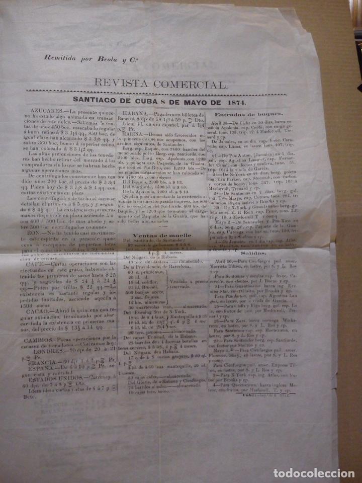 Colecionismo de Revistas e Jornais: BEOLA Y C.&ordf; - Revista Comercial. Santiago de Cuba 8 de Mayo de 1874 y 21 de Mayo de 1874 / Remitida