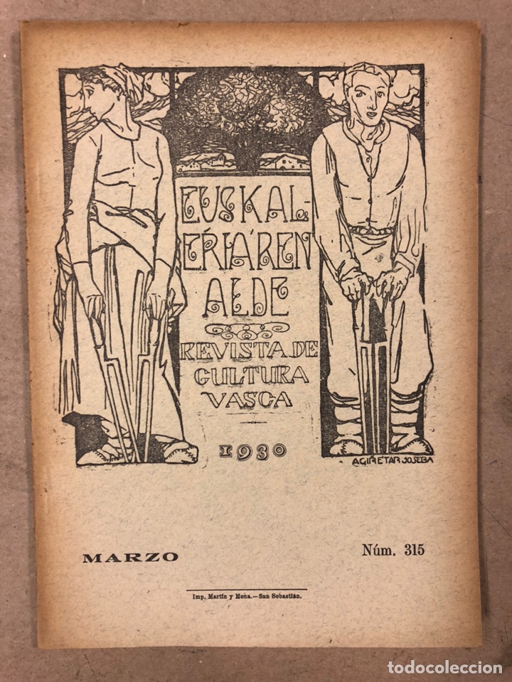 Coleccionismo de Revistas y Peri&oacute;dicos: EUSKALERRIAREN ALDE N&deg; 315 (MARZO 1930). REVISTA DE CULTURA VASCA.