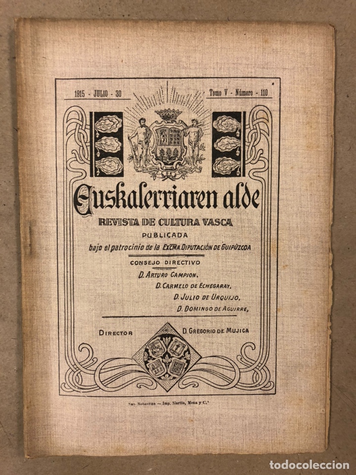 Coleccionismo de revistas y peri&oacute;dicos: EUSKALERRIAREN ALDE N&deg; 110 (JULIO 1915). REVISTA DE CULTURA VASCA.