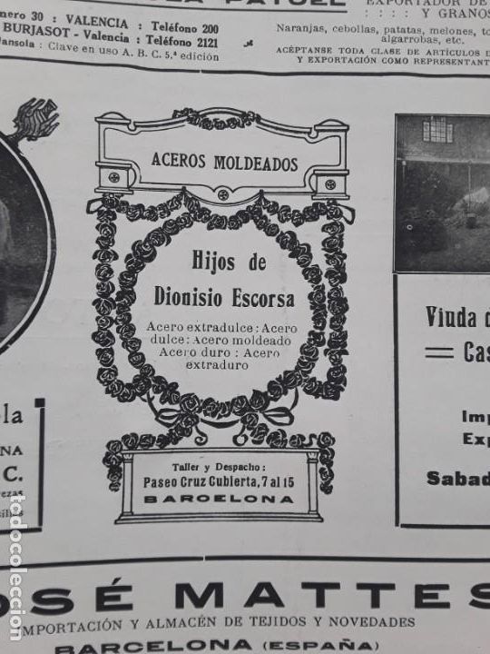 Collection Magazines and Newspapers: ACEROS MOLDEADOS HIJOS DE DIONISIO ESCORSA BARCELONA HOJA A&Ntilde;O 1920