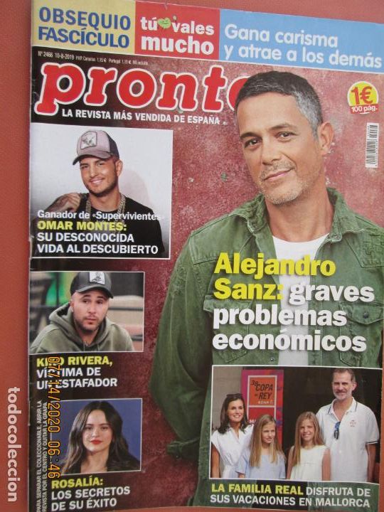 Coleccionismo de Revistas y Peri&oacute;dicos: PRONTO REVISTA N&ordm; 2466 - 10-082019 - ALEJANDRO SANZ - ROSALIA ETC
