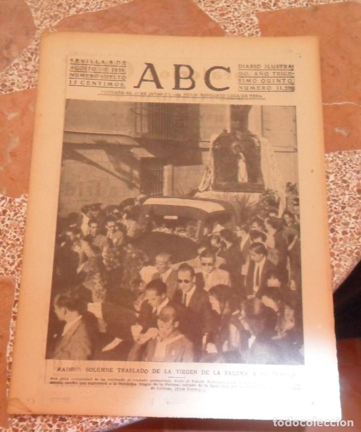 Coleccionismo de Revistas y Peri&oacute;dicos: ABC, 9 AGOSTO 1939, MADRID, TRASLADO VIRGEN DE LA PALOMA,ETC..10 PAGINAS