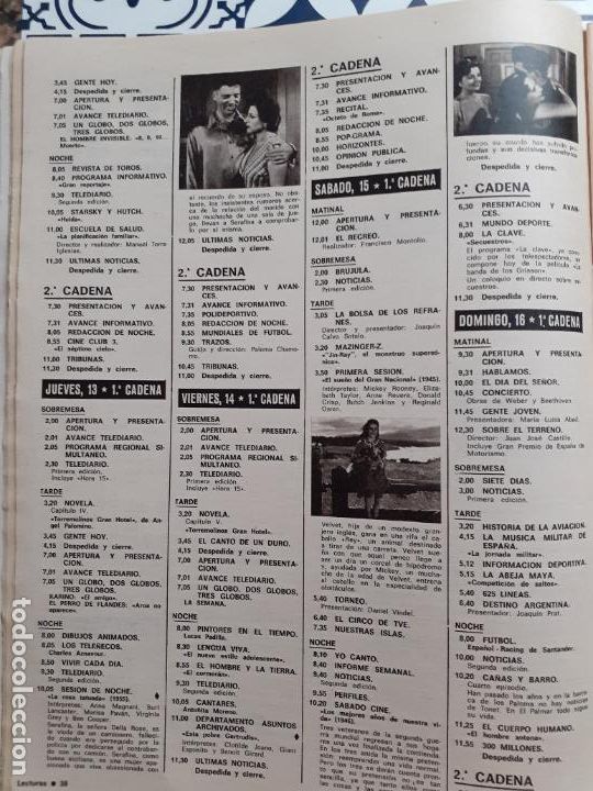 Coleccionismo de Revistas y Peri&oacute;dicos: ELIZABETH TAYLOR BURT LANCASTER MAZINGER Z HOJA DE PROGRAMACION DE 78