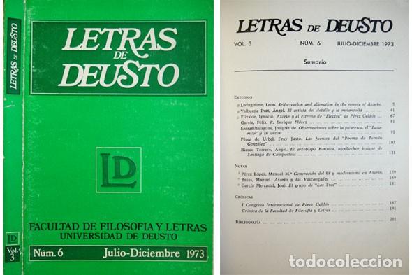 Coleccionismo de Revistas y Peri&oacute;dicos: Letras de Deusto. N&uacute;mero 6, Julio-Diciembre, 1973. N&uacute;mero monogr&aacute;fico sobre Azor&iacute;n.