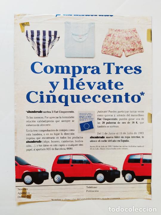 Coleccionismo de Revistas y Peri&oacute;dicos: PUBLICIDAD/ANUNCIO ABANDERADO SORTEA 3 FIAT CINQUECENTO + CUIDA TU BELLEZA /RECORTE HOLA 1993