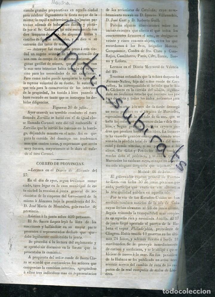 Collection Magazines and Newspapers: DIARIO DE VILLANUEVA VILANOVA GELTRU A&Ntilde;O 1852 FIESTA MAYOR DE MANRESA TOROS EN FIGUERAS