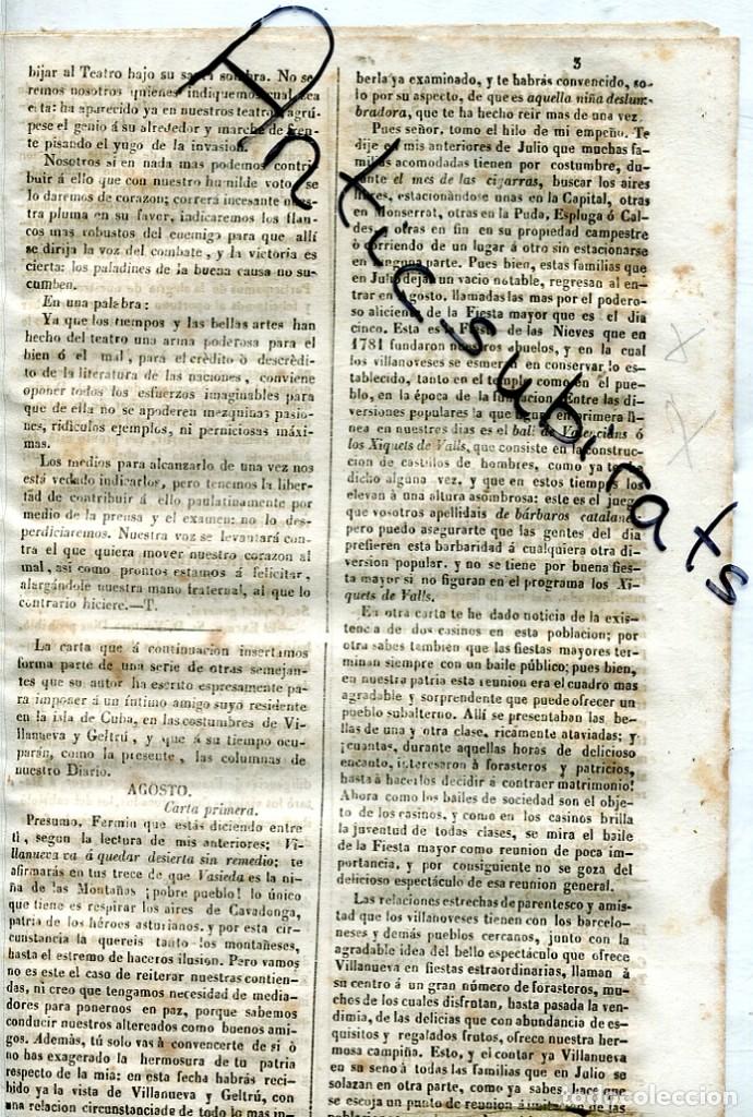 Collection Magazines and Newspapers: DIARIO VILLANUEVA GELTRU VILANOVA A&Ntilde;O 1852 CASTELLERS XIQUETS DE VALLS FIESTA DE LAS NIEVES