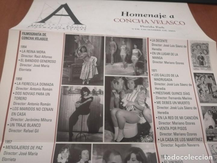 Collectionnisme de Revues et Journaux: HOMENAJE A CONCHA VELASCO. ACADEMIA ARTES Y LAS CIENCIAS CINEMATOGR&Aacute;FICAS. DESPLEGABLE. caj 58