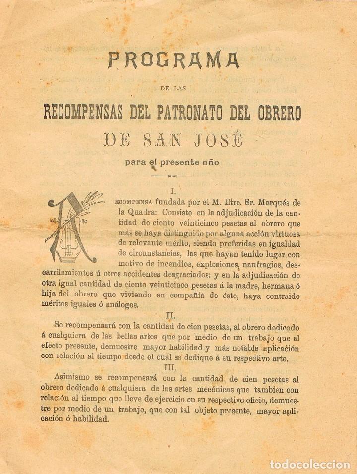 Coleccionismo de Revistas y Peri&oacute;dicos: Programa de recompensas del Patronato Obrero de San jos&eacute; para el presente a&ntilde;o, Barcelona 1901