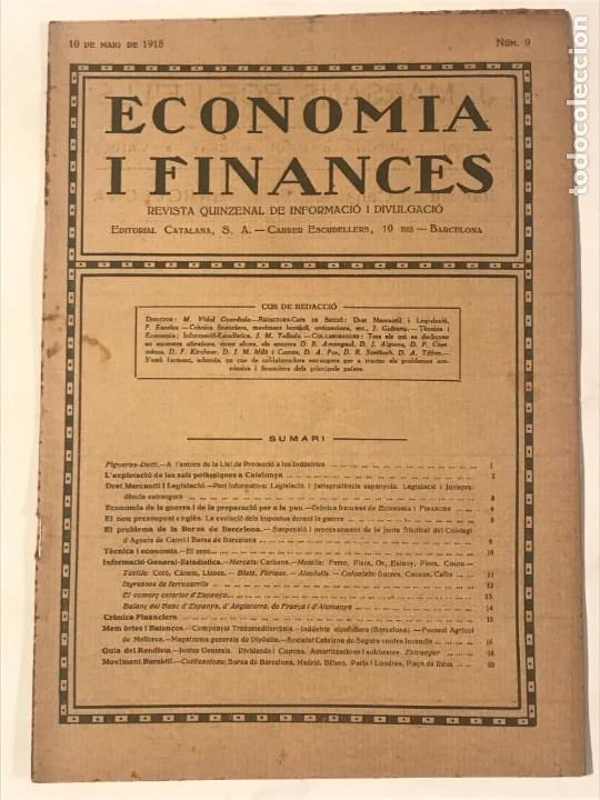 Collectionnisme de Revues et Journaux: REVISTA ECONOMIA I FINANCES MAIG 1918 NUM 9 ECONOMIA DE LA GUERRA I PREPARACIO D ELA PAU