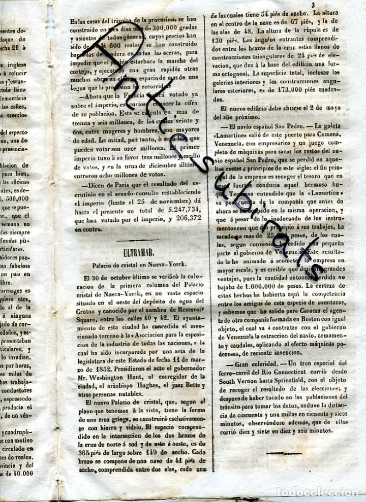 Coleccionismo de revistas y peri&oacute;dicos: DIARIO DE VILLANUEVA GELTRU A&Ntilde;O 1852 PALACIO DE CRISTAL DE NUEVA YORK NEW ESTADOS UNIDOS USA