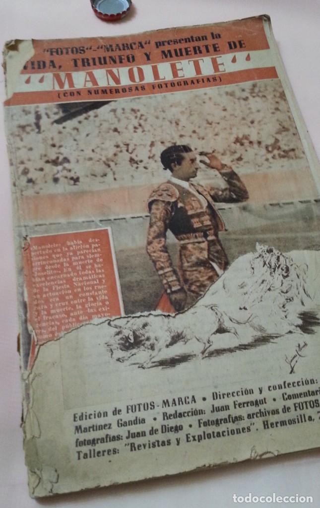 Coleccionismo de revistas y peri&oacute;dicos: Manolete. Vieja revista. A&ntilde;os 40. Muy deteriorada.