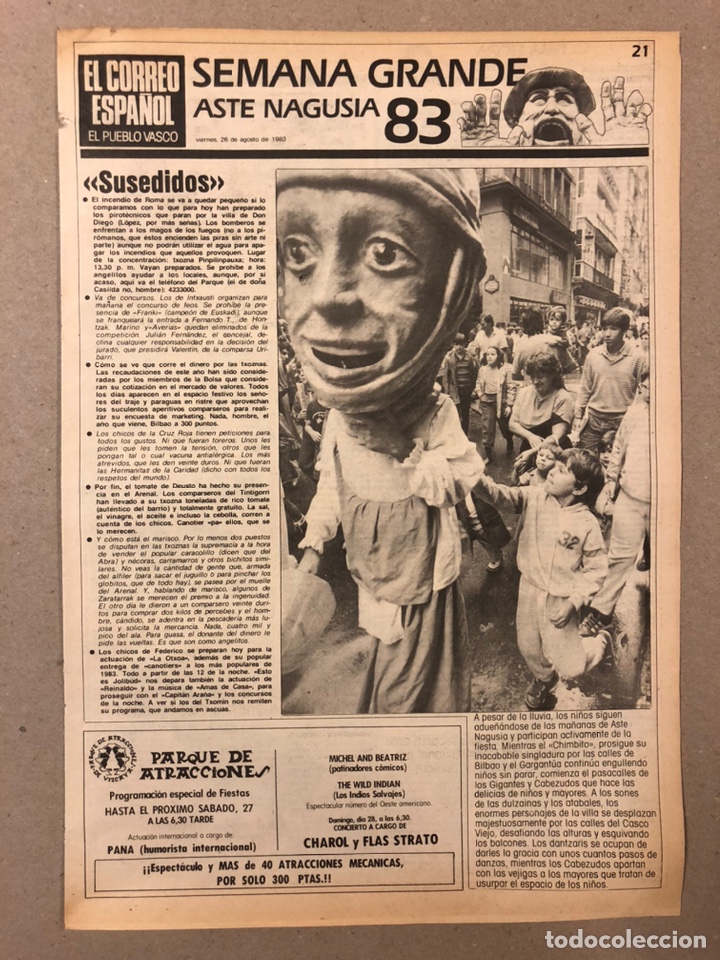 Coleccionismo de Revistas y Peri&oacute;dicos: SEMANA GRANDE ASTE NAGUSIA BILBAO 83. SUPLEMENTO DE LAS FIESTAS DE EL CORREO ESPA&Ntilde;OL 26/8/83