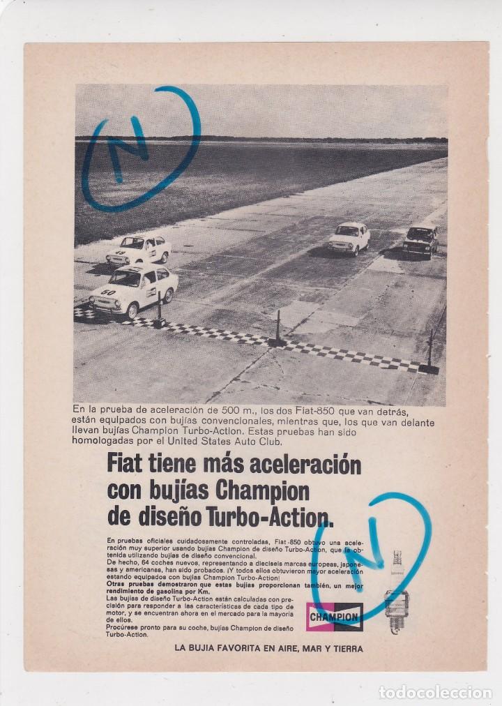 Coleccionismo de Revistas y Peri&oacute;dicos: PUBLICIDAD 1969. ANUNCIO BUJIAS CHAMPION. COCHES FIAT 850 - CURSO FOTOGRAFIA ESCUELA RADIO MAYMO (RE