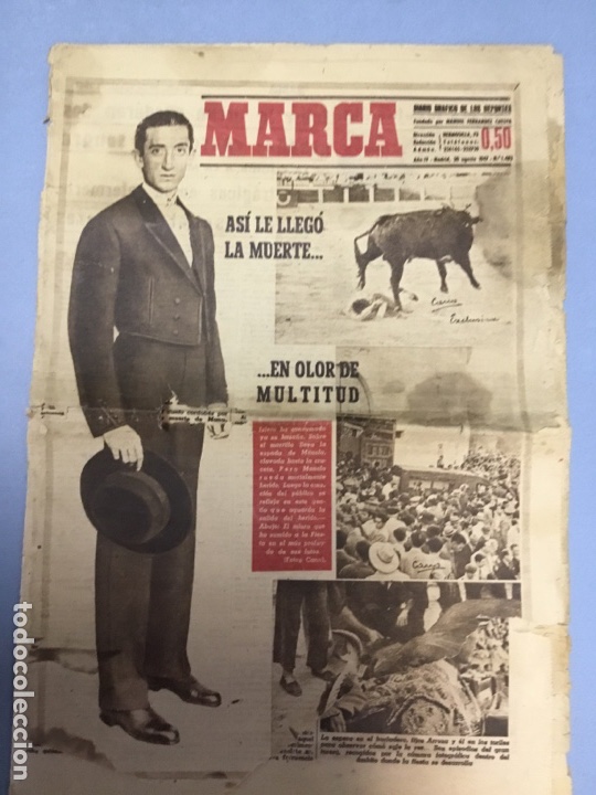 Coleccionismo de revistas y peri&oacute;dicos: Diario MARCA, monogr&aacute;fico muerte de MANOLETE