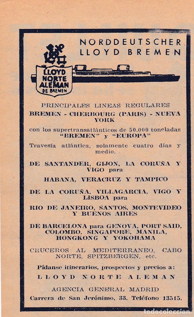 Collection Magazines and Newspapers: Publicidad l&iacute;neas de navegaci&oacute;n: Norddeutscher Lloyd Bremen - 1934
