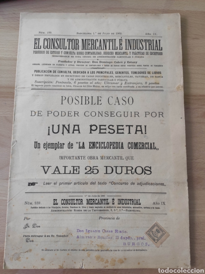 Sammeln von Zeitschriften und Zeitungen: EL CONSULTOR MERCANTIL E INDUSTRIAL PRINCIPIOS SIGLO