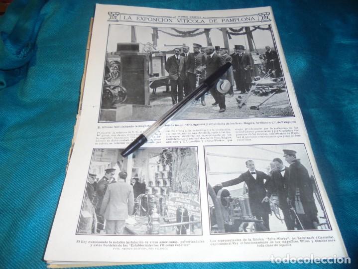 Coleccionismo de Revistas y Peri&oacute;dicos: RECORTE : D. ALFONSO XIII EN LA EXPOSICION VITICOLA DE PAMPLONA. MUNDO GRAFICO, JULIO 1912