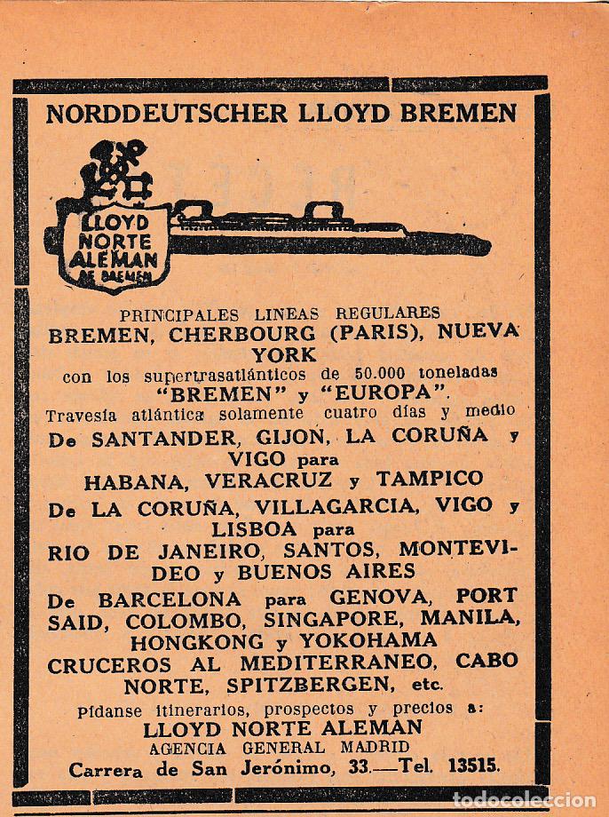 Collection Magazines and Newspapers: Publicidad l&iacute;neas de navegaci&oacute;n Norddeutscher Lloyd Bremen - 1934
