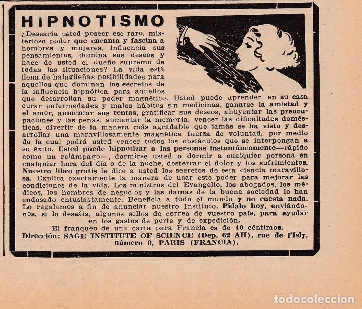Coleccionismo de Revistas y Peri&oacute;dicos: * HIPNOSIS * Publicidad hipnotismo, Sage Institute of Science - 1923