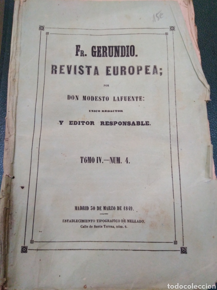 Coleccionismo de Revistas y Peri&oacute;dicos: FR.GERUNDIO-REVISTA EUROPEA-DON MODESTO LAFUENTE-TOM&Oacute; IV-N&deg;4,30 MARZO 1849,EN RAMA