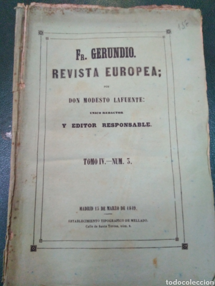 Coleccionismo de Revistas y Peri&oacute;dicos: FR.GERUNDIO-REVISTA EUROPEA-DON MODESTO LAFUENTE-TOM&Oacute; IV-N&deg;3,15 DE MARZO DE 1849,EN RAMA