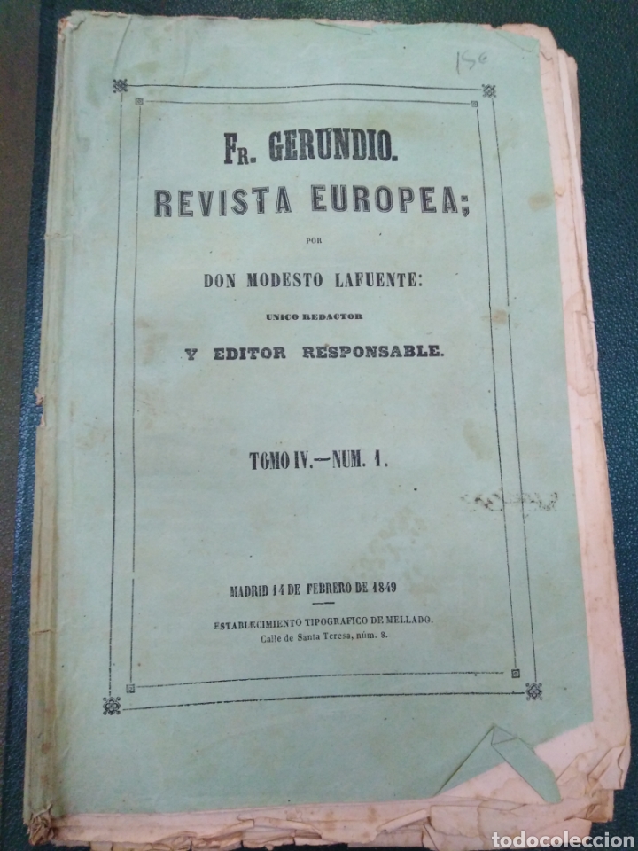 Coleccionismo de Revistas y Peri&oacute;dicos: FR.GERUNDIO-REVISTA EUROPEA-DON MODESTO LAFUENTE-TOM&Oacute; IV-N&deg;1,14 FEBRERO 1849,EN RAMA