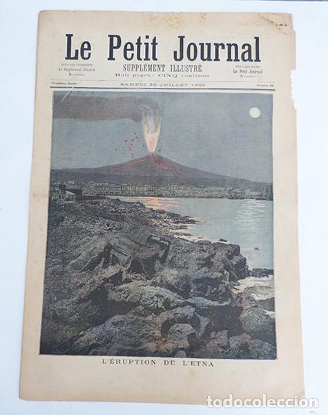 Coleccionismo de revistas y peri&oacute;dicos: Revista Le Petit Journal con la erupci&oacute;n del Etna en la portada. Contra Vista de Par&iacute;s