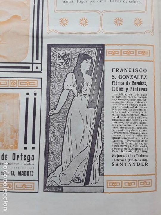 Collezionismo di Riviste e Giornali: GRAN FABRICA BARNICES COLORES Y PINTURAS FRANCISCO S. GONZALEZ SANTANDER HOJA A&Ntilde;O 1906