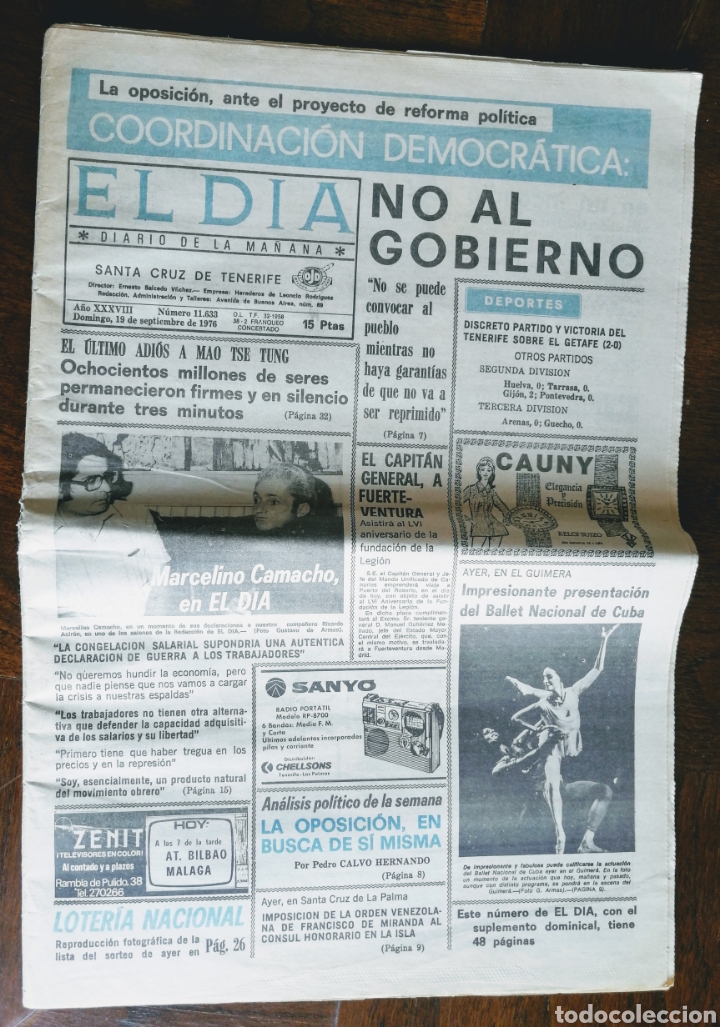 Coleccionismo de revistas y peri&oacute;dicos: DIARIO - EL DIA - STA, CRUZ DE TENERIFE. 19.09.1976. EL ENVIO ESTA INCLUIDO.
