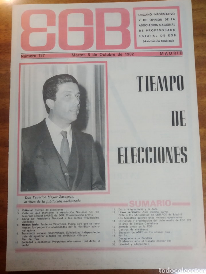Coleccionismo de Revistas y Peri&oacute;dicos: REVISTA EGB. N&Uacute;MERO 187. OCTUBRE 1982. MADRID.