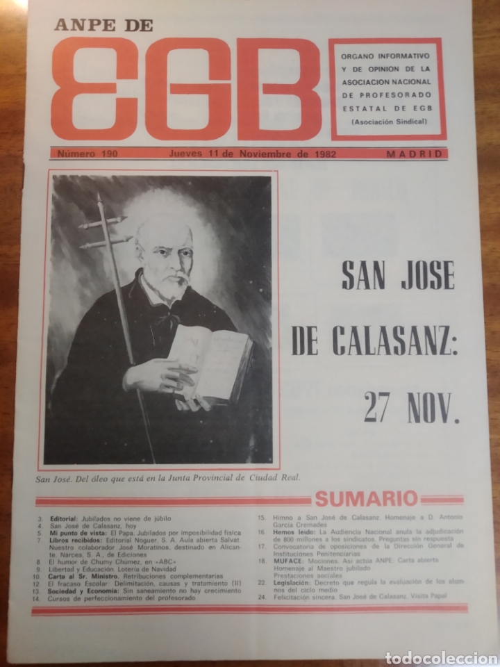 Coleccionismo de Revistas y Peri&oacute;dicos: REVISTA EGB. N&Uacute;MERO 190. NOVIEMBRE 1982. MADRID.