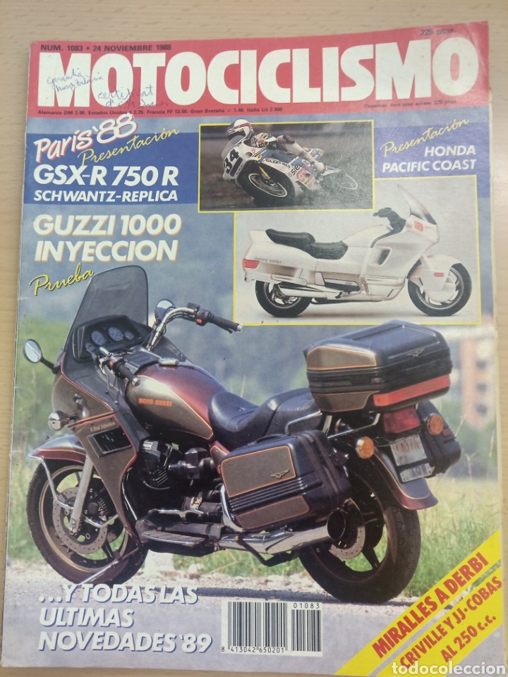 Coleccionismo de Revistas y Peri&oacute;dicos: Motociclismo. 1083. Noviembre 1988. Guzzi 1000. Honda pacific coast. Suzuki gsx-r 750 r.