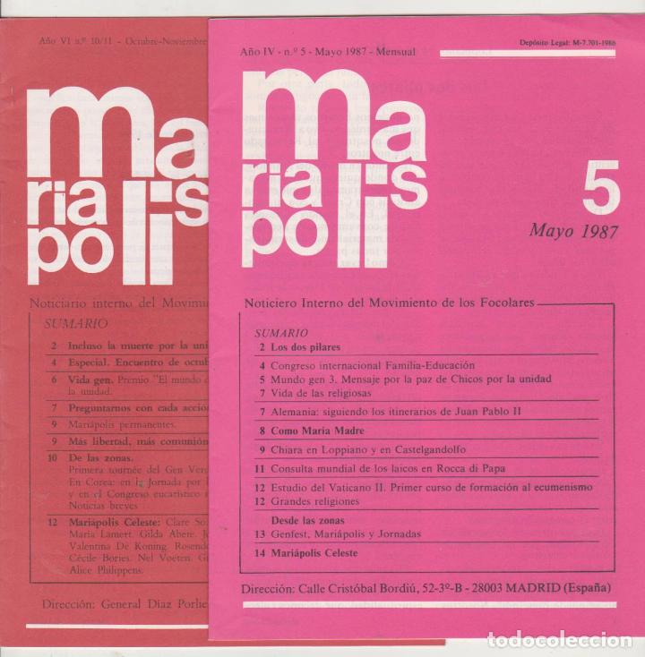 Collezionismo di Riviste e Giornali: Mariapolis n&ordm; 5 y 10/11. A&ntilde;o 1987 y 1989
