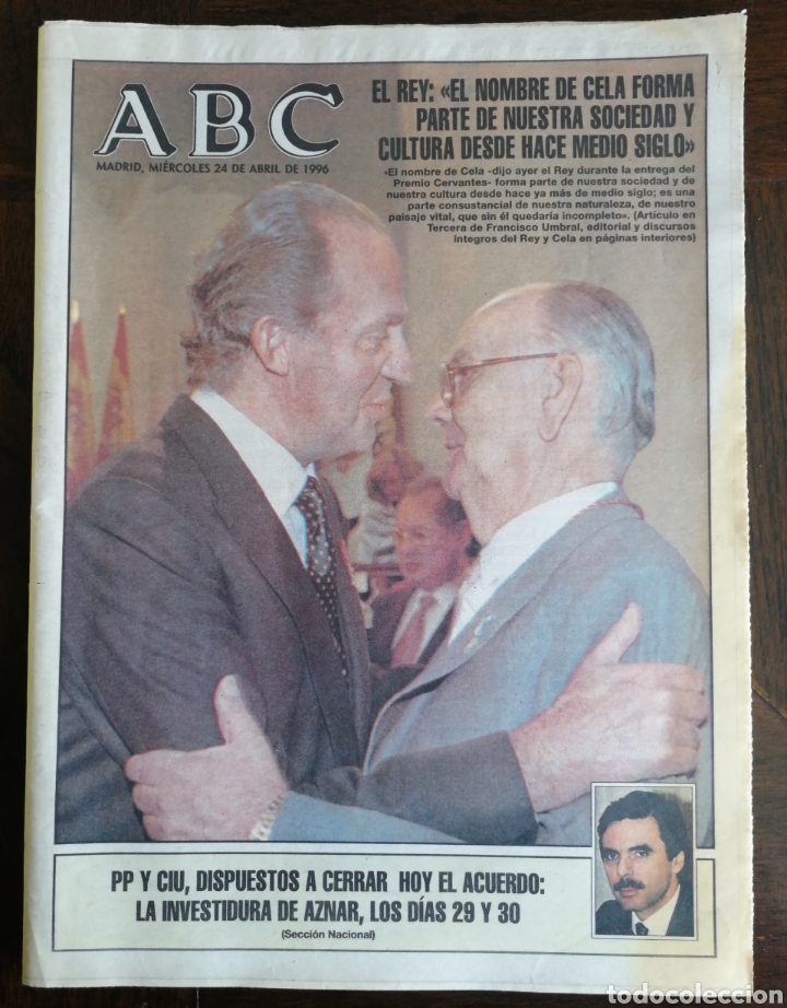 Coleccionismo de Revistas y Peri&oacute;dicos: PERIODICO. - ABC 1996. CAMILO JOSE CELA Y EL REY JUAN CARLOS. ENVIO INCLUIDO.