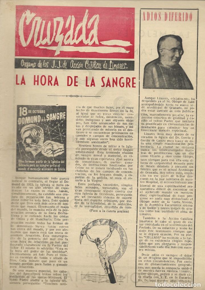 Collectionnisme de Revues et Journaux: RARISIMO SUPLEMENTO CRUZADA, ORGANO DE LOS J.J. ACCI&Oacute;N CAT&Oacute;LICA DE LINARES, N&ordm; 17 OCTUBRE 1953