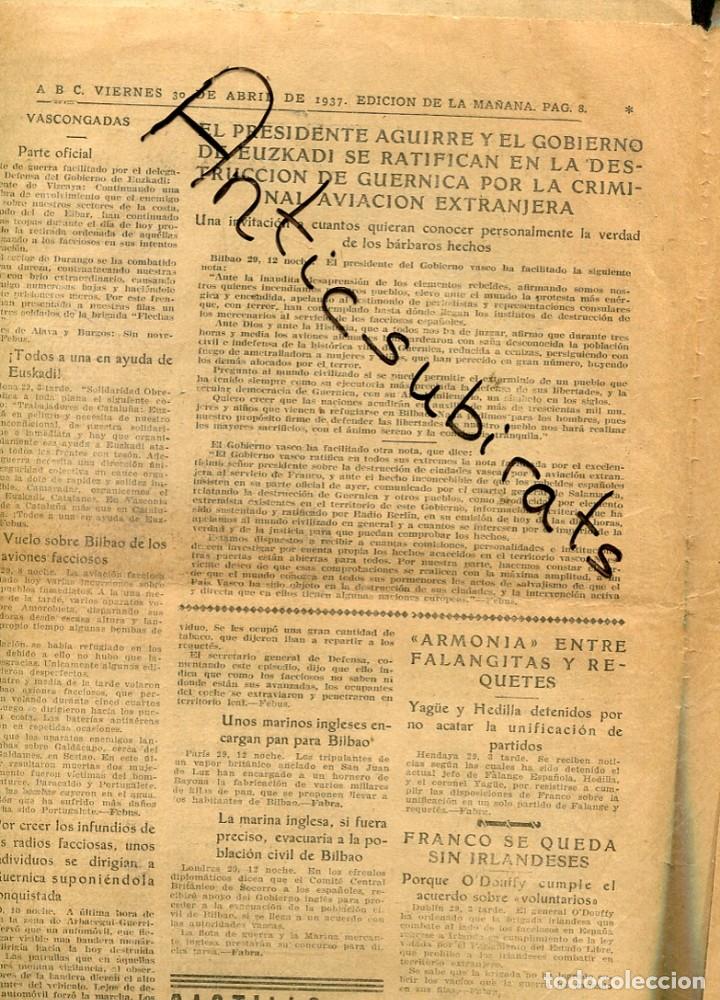 Coleccionismo de Revistas y Peri&oacute;dicos: ABC A&Ntilde;O 1937 GUERRA CIVIL RATIFICACION DE AGUIRRE SOBRE EL BOMBARDEO FASCISTA ALEMAN DE GUERNICA