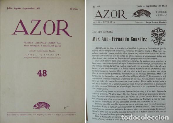 Coleccionismo de revistas y peri&oacute;dicos: Azor. Tercer Vuelo. Revista Literaria Trimestral. Dtor: Luys Santa Marina. N&ordm; 48, Julo...Sept. 1972.