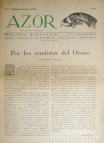 Coleccionismo de revistas y peri&oacute;dicos: Azor. Tercer Vuelo. Revista Literaria Trimestral. Dtor: Luys Santa Marina. N&ordm; 3, Sept...Oct. 1961.