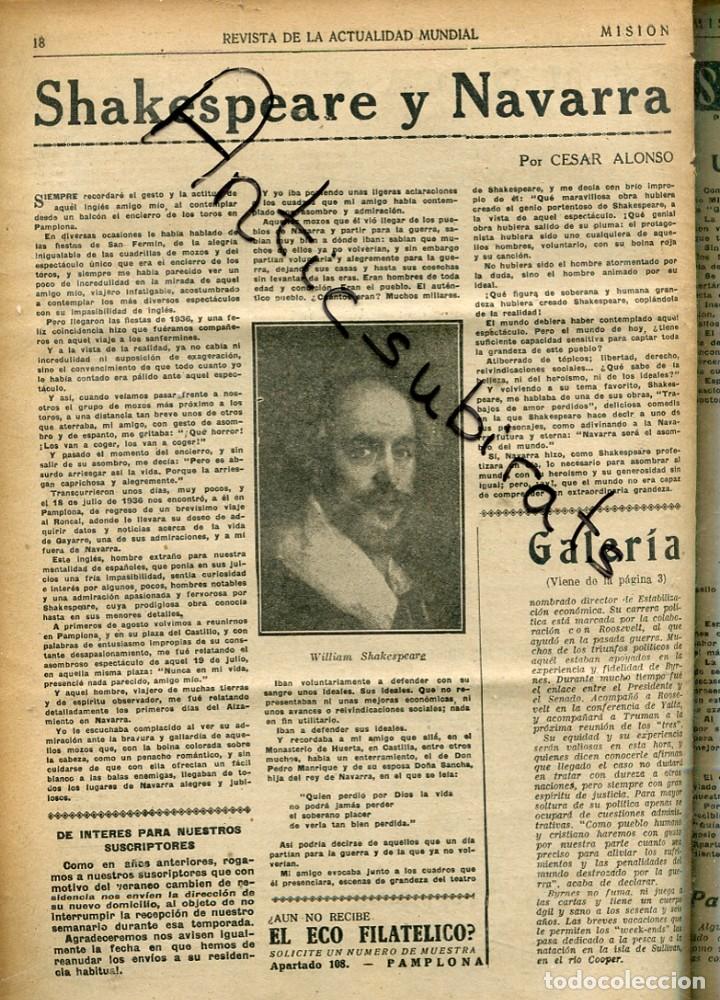 Coleccionismo de revistas y peri&oacute;dicos: REVISTA A&Ntilde;O 1945 SHAKESPEARE Y NAVARRA PASTELERIA VILAR PAMPLONA ASERRADERO MOCHOLI NOAIN IRIGARAY