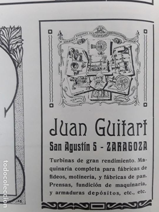 Coleccionismo de revistas y peri&oacute;dicos: TURBINAS GRAN RENDIMIENTO.MAQUINARIA FABRICAS FIDEOS PAN Y MOLINERIA JUAN GUITART ZARAGOZA HOJA 1906