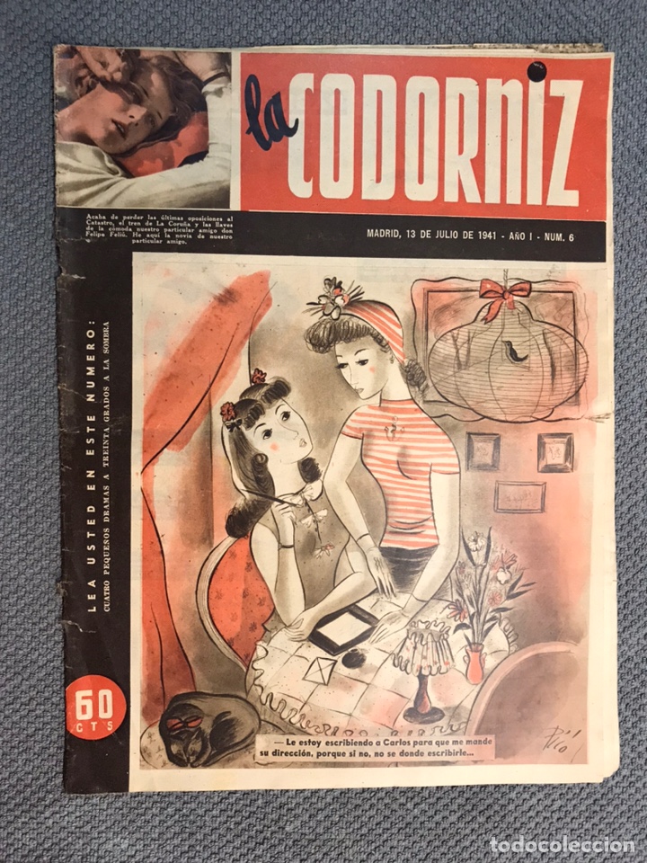 Coleccionismo de Revistas y Peri&oacute;dicos: LA CODORNIZ, Revista A&ntilde;o I, No.6, (13 de Julio de 1941) Portada ilustrada PICO
